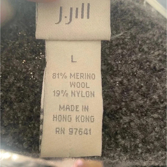 J. Jill Merino Wool Gray cardigan sweater Size L Fringe Hem Open Front Cozy - Picture 2 of 6